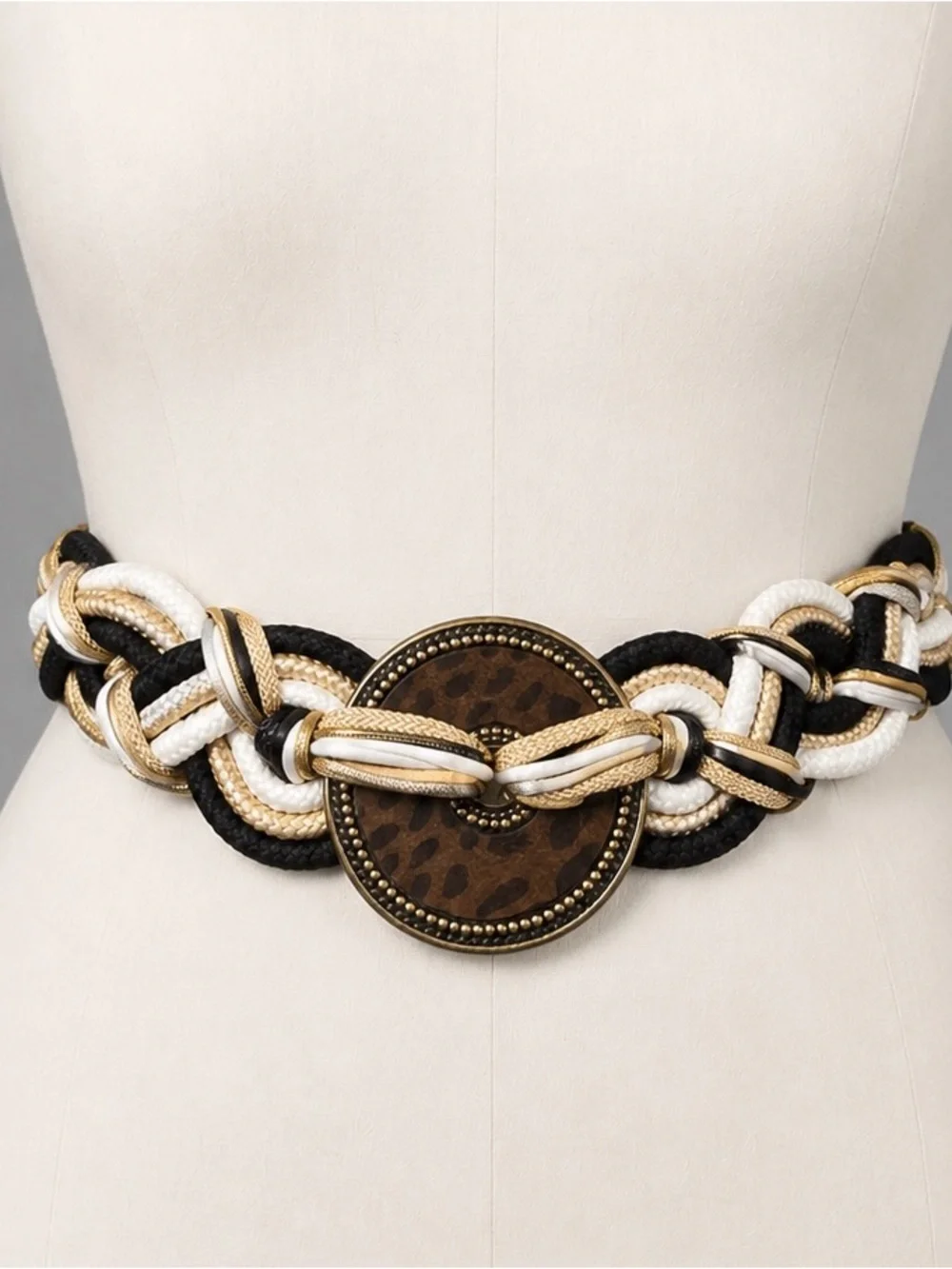 Vintage Glam Rock Braided Rope Statement Waist Belt S 27.5